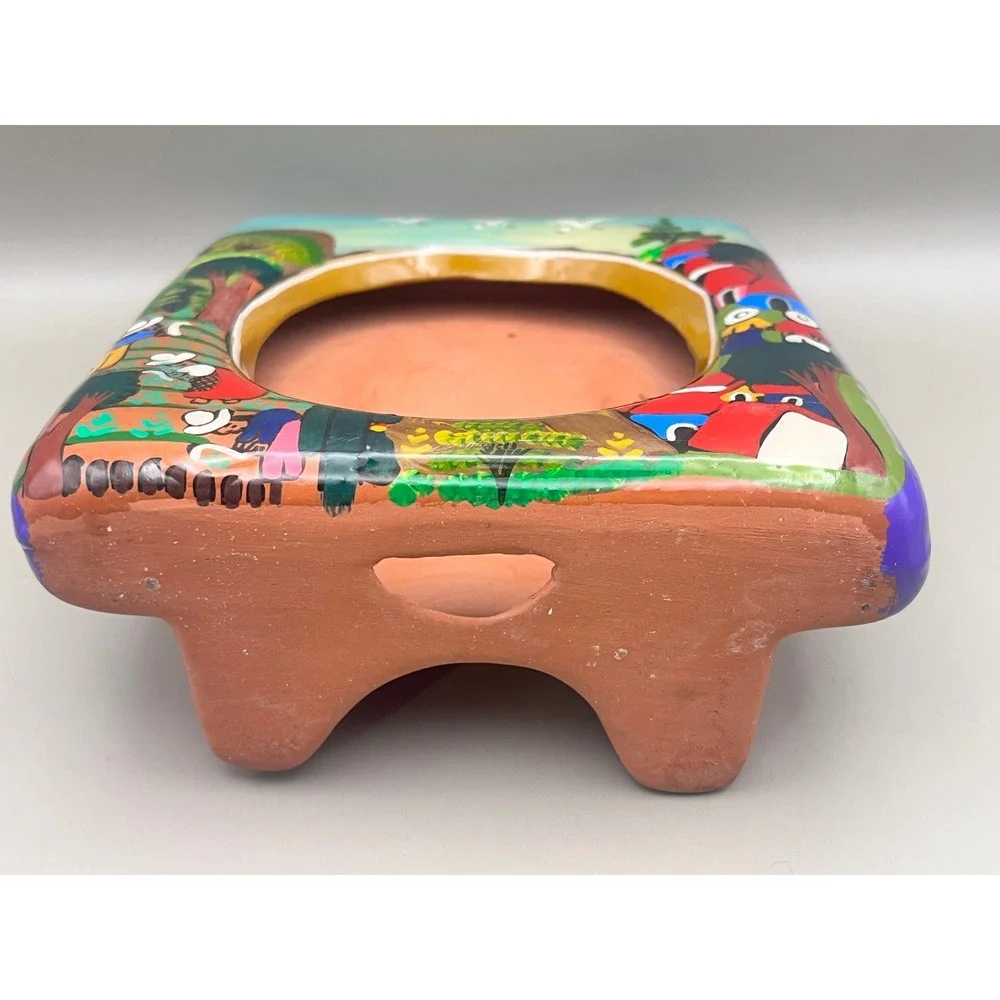 Handpainted Talavera Terracotta Folk Art Picture Frame Mexican Landscape 7.5x6.5